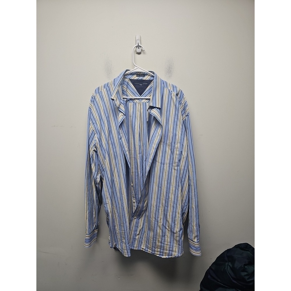 Tommy Hilfiger Men's 80's 2-Ply Fabric Striped Long Sleeve Button Down Sz 2XL